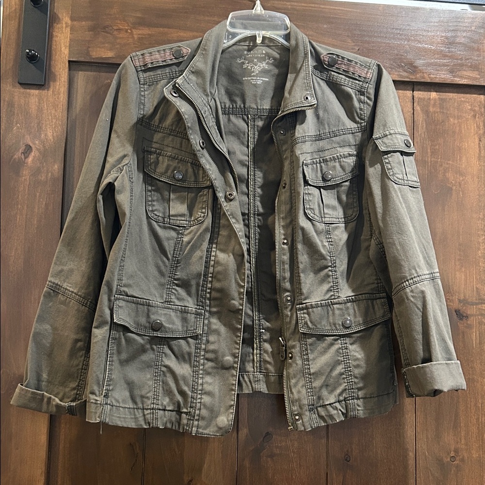 E328 SONOMA ARMY Sz M GREEN JACKET Cotton/Spandex